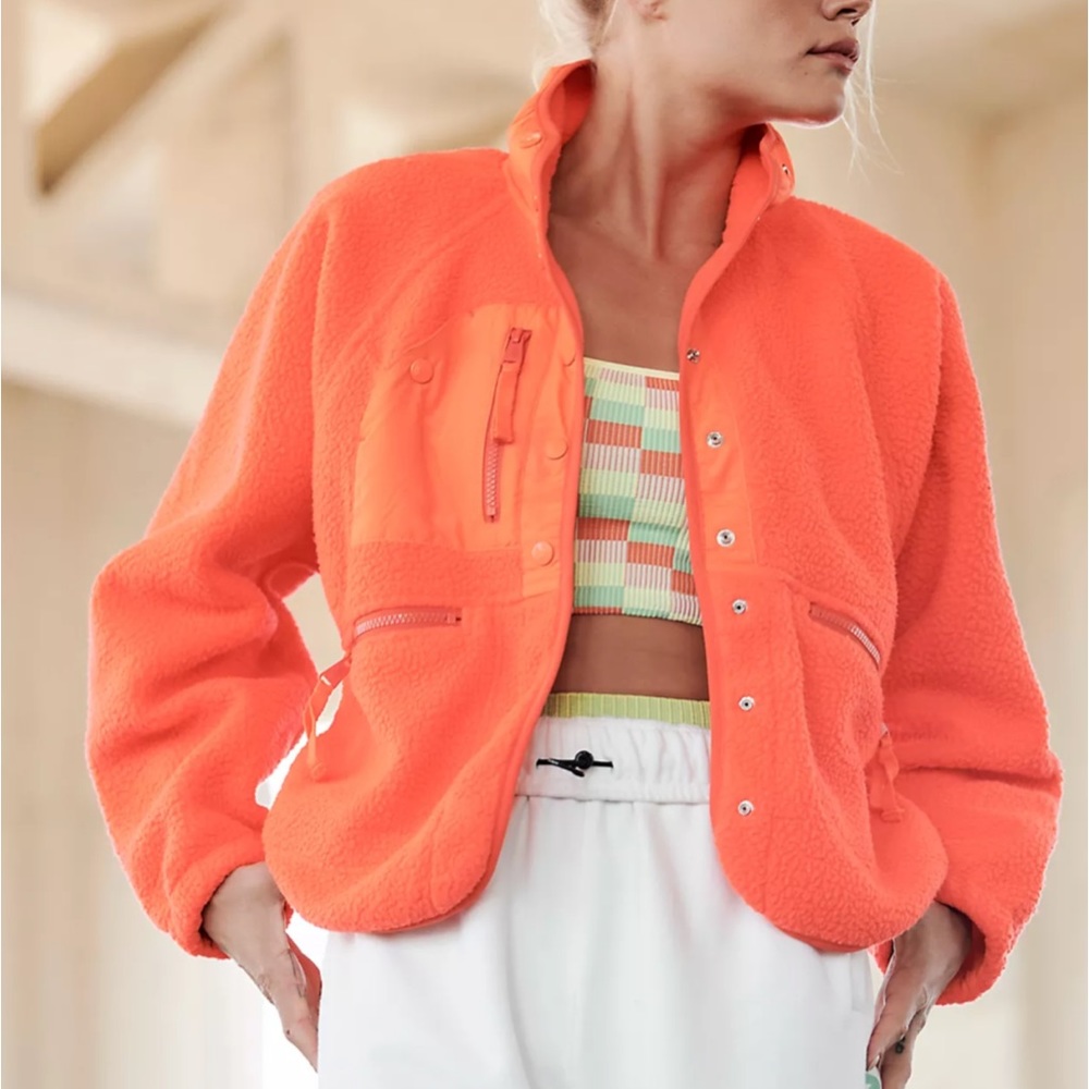 Free People 'Hit The Slopes Fleece Jacket' in Neon Coral